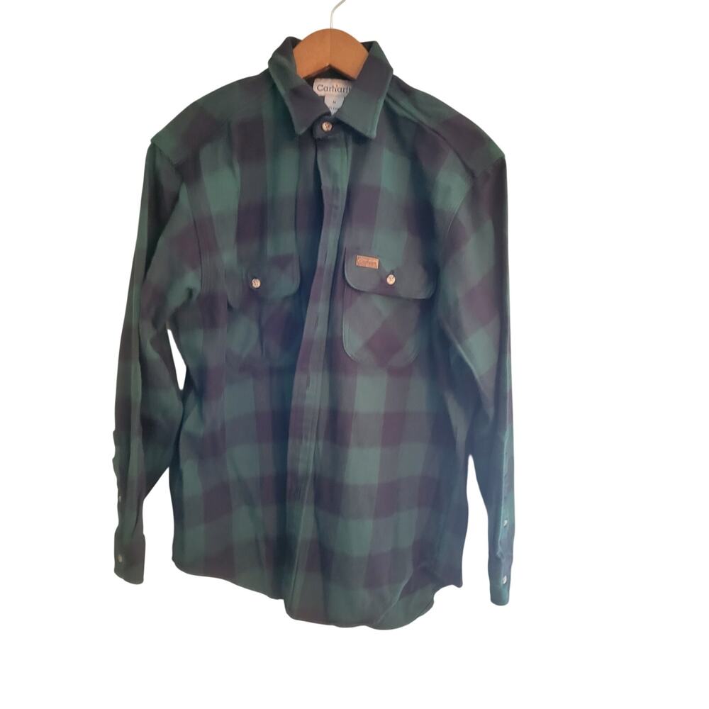 Charharrt button down green plaid fleece green cotton m